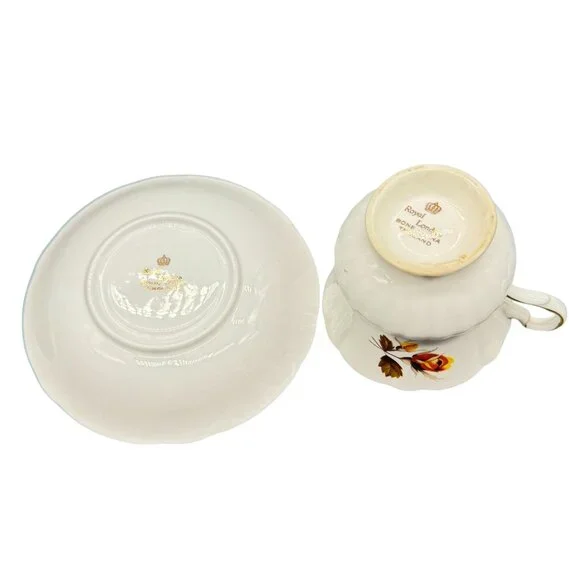 Vtg Royal London Bone China Tea Cup & Saucer Yellow Rose Gold Rim Made England - Picture 7 of 8
